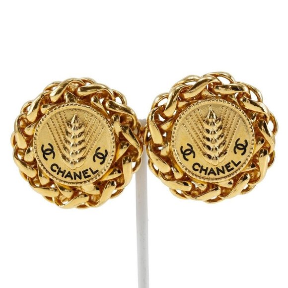 CHANEL COCO Mark Earring logo vintage Plated Gold - Picture 1 of 4